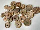 Handmade wooden buttons for 4 holes for clothes, needlework, scrapbooking. Set 4 pieces