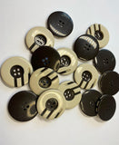 Beige-brown plastic round buttons with an interesting design for sewing coats, 28mm. Set 4 pieces