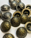 Buttons made of metal with ornate floral motifs, convex shape, fastening on the stem, 28mm. Set 2 pieces