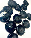 High quality lacquered black buttons with 4 holes for jackets/blazers. Set 2 pieces