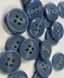 Decorative blue polyester buttons with white stripes for dresses/blouses/jumpers, 15mm. Set of 6 pieces