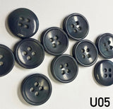 Buttons glossy, flat, round, 15mm and 20mm in diameter, 4 holes. Sewing, needlework, creativity, decoration, scrapbooking, mosaic, toys for children. Set 4 pieces