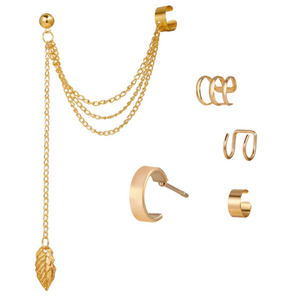 Set of ear cuffs, gold/silver, 5 pcs