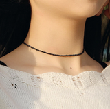 Short necklace, choker made of small beads. Black/White/Pink.