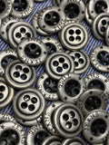 Metal buttons for clothes made of jeans and other materials, 4-hole, from 13 to 20 mm in size. Price for 1 piece