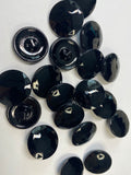 Black glass buttons on a metal leg for sewing, knitting, needlework, decor. Sets from 2 to 6 pieces