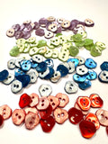 Mini buttons made of mother-of-pearl triangular shape for 2 punctures, for clothes, toys, children's things. Presented in 4 colors. Set of 10 pieces